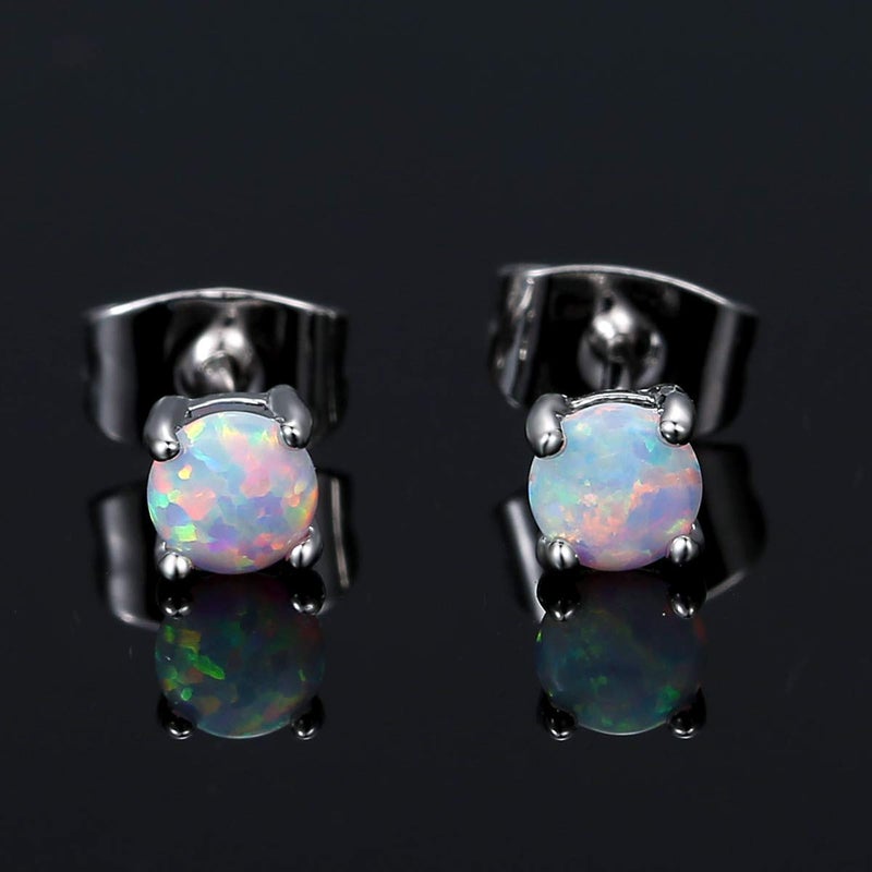 VOLUKA White Fire Opal Earrings for Women 18K White Gold Plated 4mm Opal Birthstone Gemstone Stud Earrings for women Hypoallergenic Jewelry Gifts - Image 2